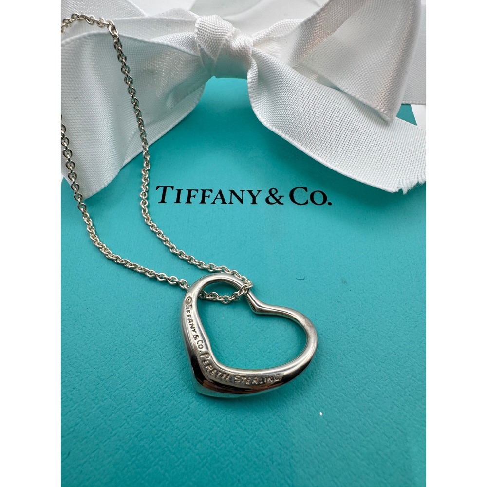 Tiffany & Co Elsa Peretti Open Heart Necklace Sterling Silver 22mm Pendant 16in